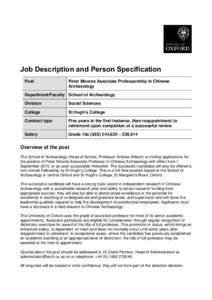 Job Description and Person Specification Post Peter Moores Associate Professorship in Chinese Archaeology