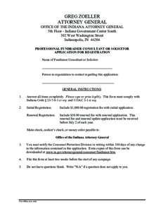 GREG ZOELLER ATTORNEY GENERAL OFFICE OF THE INDIANA ATTORNEY GENERAL 5th Floor - Indiana Government Center South 302 West Washington Street Indianapolis, IN 46204