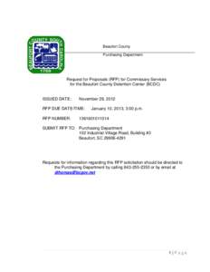 Beaufort County Purchasing Department Request for Proposals (RFP) for Commissary Services for the Beaufort County Detention Center (BCDC)