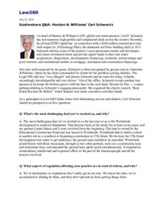 Dealmakers Q&A: Hunton & Williams’ Carl Schwartz, Law360