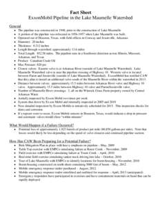 Fact Sheet ExxonMobil Pipeline in the Lake Maumelle Watershed General   