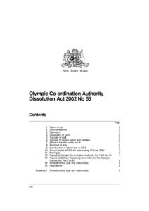 New South Wales  Olympic Co-ordination Authority Dissolution Act 2002 No 55 Contents Page