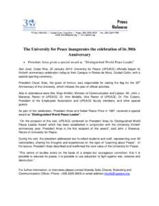 Microsoft Word - P R The University for Peace inaugurates the celebration of its 30th Anniversary 22-01