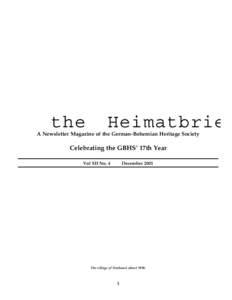 the  Heimatbrie A Newsletter Magazine of the German-Bohemian Heritage Society