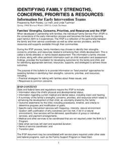 Early childhood intervention / Individual Family Service Plan / Preschool education / Child and family services / Child care / Individuals with Disabilities Education Act / Lifestart / Education / Special education in the United States / Child development