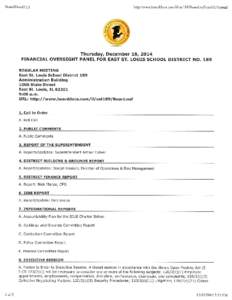 Financial Oversight Panel for East. St. Louis School District 189 Meeting Agenda, December 18, 2014