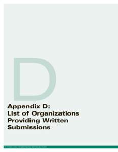 D  Appendix D: List of Organizations Providing Written Submissions