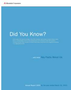 Did You Know? 1. MC posted all-time high core earnings in fiscal 2003, standing in stark contrast to economic trends in Japan. 2. MC is adding strategic pillars for more earnings growth. 3. The driving force behind MC’