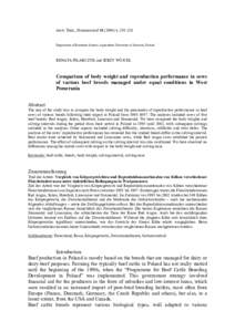 Comparison of body weight and reproduction performance in cows of various beef breeds managed under equal conditions in West Pomerania