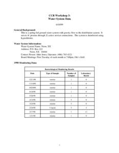 CCR Workshop 3: Water System Data[removed]General Background: This is a spring-fed ground water system with gravity flow to the distribution system. It serves 41 persons through 21 active service connections. The system 