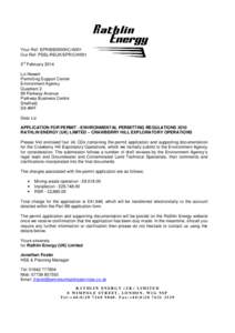 Your Ref: EPR/BB3000KC/A001 Our Ref: PSSL/REUK/EPR/CH/001 3rd February 2014 Liz Newett Permitting Support Centre Environment Agency