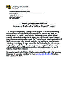 Department of Aerospace Engineering Science _____________________________________________________________________ Engineering Center Campus Box 429 Boulder, Colorado[removed]
