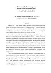 Le ministère des Finances en guerre : le front financier, un troisième front ? Bercy, 25 et 26 septembre 2014 Les emprunts français aux Etats-Unis[removed]Laure Quennouëlle-Corre, CRH (CNRS/EHESS)