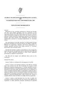 ———————— AN BILLE UM CHLEACHTADH TRÉIDLIACHTA (LEASÚ), 2011 VETERINARY PRACTICE (AMENDMENT) BILL 2011 ———————— EXPLANATORY MEMORANDUM