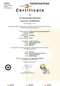 Certificate Of EC Type-examination (Module B) Certificate No.: AA/03 Product Category: AWith respect to Marine Equipment DirectiveEC and the amending DirectiveEU,