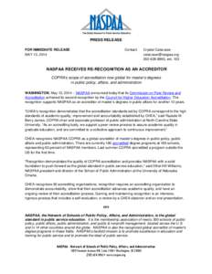 NASPAA COPRA CHEA recognition release