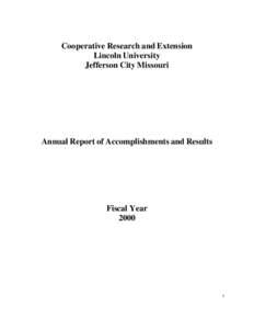 Cooperative Research and Extension Lincoln University Jefferson City Missouri Annual Report of Accomplishments and Results