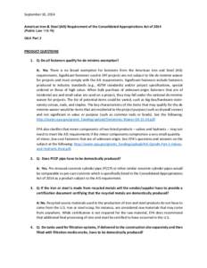 American Iron and Steel (AIS) Requirement of the Consolidated Appropriations Act of[removed]Public Law[removed]Questions and Answers Part 2