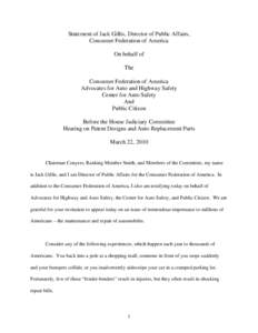 Microsoft Word - Consumer Group Patent Reform Testimony[removed]Jack Gillis.doc