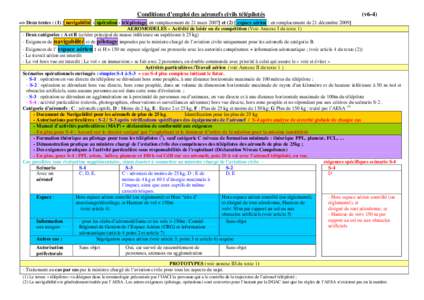 Conditions d’emploi des aéronefs civils télépilotés  (v6-4) => Deux textes : (1) { navigabilité – opération - télépilotage, en remplacement de 21 mars 2007} et (2) { espace aérien : en remplacement de 21 dé