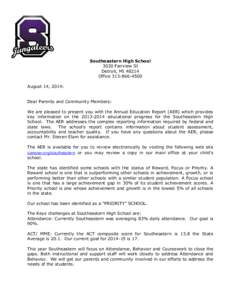 Southeastern High School 3030 Fairview St Detroit, MI[removed]Office[removed]August 14, 2014: Dear Parents and Community Members: