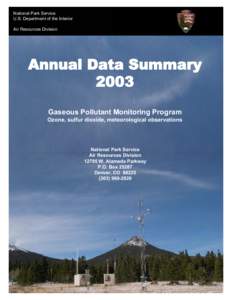 Gaseous Pollutant Monitoring Network-Annual Data Summary 2003:ozone, sulfur dioxide, meteorological observations