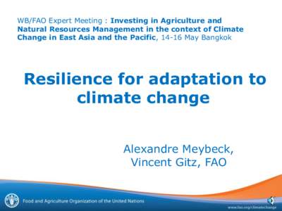 WB/FAO Expert Meeting : Investing in Agriculture and Natural Resources Management in the context of Climate Change in East Asia and the Pacific, 14-16 May Bangkok Resilience for adaptation to climate change