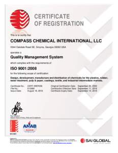 CERTIFICATE OF REGISTRATION This is to certify that COMPASS CHEMICAL INTERNATIONAL, LLC 5544 Oakdale Road SE, Smyrna, GeorgiaUSA