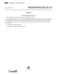 MEMORANDUM D4-3-3  Ottawa, May 5, 2009 In Brief DUTY-FREE SHOP – SECURITY