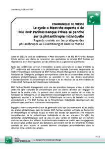 Luxembourg, le 29 avril[removed]COMMUNIQUE DE PRESSE Le cycle « Meet the experts » de BGL BNP Paribas Banque Privée se penche