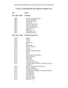 Standard Subject Identification Codes (SSIC) Coast Guard[removed]series) COAST GUARD MISSIONS SSIC SORTED NUMERICALLY SSIC TITLE