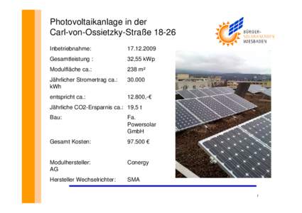 Photovoltaikanlage in der Carl-von-Ossietzky-Straße[removed]Inbetriebnahme: [removed]