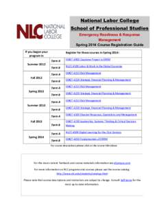 National Labor College School of Professional Studies Emergency Readiness & Response Management Spring 2014 Course Registration Guide If you began your