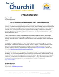 Port of  Churchill Hudson Bay Port Company  PRESS RELEASE