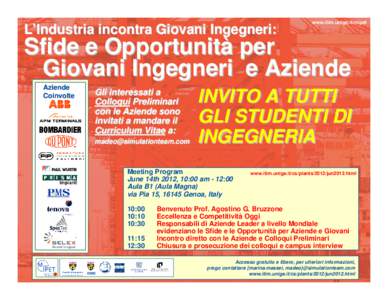 L’Industria incontra Giovani Ingegneri:  www.itim.unige.it/mipet Sfide e Opportunità per Giovani Ingegneri e Aziende