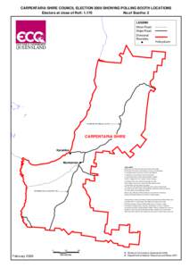 CARPENTARIA SHIRE COUNCIL ELECTION 2008 SHOWING POLLING BOOTH LOCATIONS Electors at close of Roll: 1,170 No.of Booths: 2 LEGEND M no Road Ma o Road