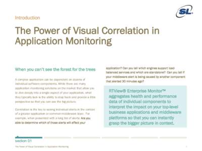 Introduction  The Power of Visual Correlation in Application Monitoring ​ When you can’t see the forest for the trees ​ A complex application can be dependent on dozens of
