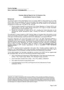 Country:Viet Nam Date of submission: 28 October 2014 Voluntary National Report to the 11th Session of the United Nations Forum on Forests Background