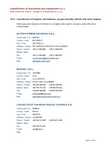 Manufacture of machinery and equipment n.e.c. Fabricarea de masini, utilaje si echipamente n.c.a[removed]Manufacture of engines and turbines, except aircraft, vehicle and cycle engines Fabricarea de motoare si turbine (cu 