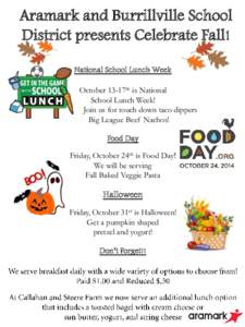 Aramark and Burrillville School District presents Celebrate Fall! National School Lunch Week J