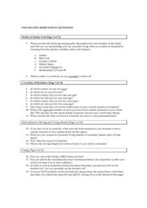 ONE MILLION MORE SURVEY QUESTIONS  Profile of Family Unit (Page 1 ofPlease provide the following demographic information for each member of the family