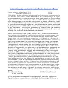 Southern Campaign American Revolution Pension Statements & Rosters Pension application of John Carruth S3140 fn48NC Transcribed by Will Graves[removed]Methodology: Spelling, punctuation and/or grammar have been correcte