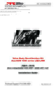 Allison VBR Kit Pacific Performance Engineering, Inc. www.ppediesel.com Valve Body Recalibration Kit ALLISON 1000 series LBZ/LMM