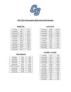 [removed]China Spring High School Bell Schedules  Regular Day Tutorials 1st period 2nd Period