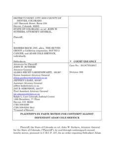 DISTRICT COURT, CITY AND COUNTY OF DENVER, COLORADO 1437 Bannock Street, Room 256 Denver, Colorado[removed]STATE OF COLORADO, ex rel. JOHN W. SUTHERS, ATTORNEY GENERAL,