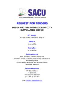 Business / Government / Request for tender / Southern African Customs Union / Closed-circuit television / China Central Television / Procurement / Security / National security