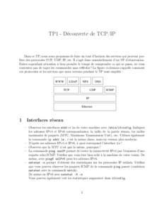 TP1 - Découverte de TCP/IP  Dans ce TP, nous nous proposons de faire un tour d’horizon des services qui peuvent profiter des protocoles TCP, UDP, IP, etc. Il s’agit donc essentiellement d’un TP d’observation. Fa