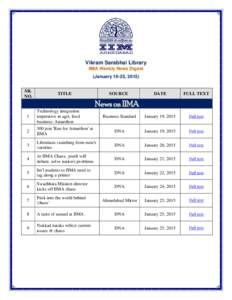 Vikram Sarabhai Library IIMA Weekly News Digest (January 19-25, 2015) SR. NO.