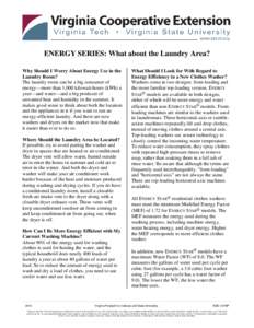 ENERGY SERIES: What about the Laundry Area? Why Should I Worry About Energy Use in the Laundry Room? The laundry room can be a big consumer of energy—more than 1,000 kilowatt-hours (kWh) a year—and water—and a big 