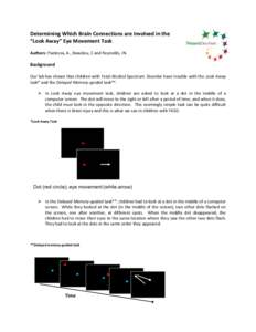 Determining Which Brain Connections are Involved in the “Look Away” Eye Movement Task Authors: Paolozza, A., Beaulieu, C and Reynolds, JN. Background Our lab has shown that children with Fetal Alcohol Spectrum Disord